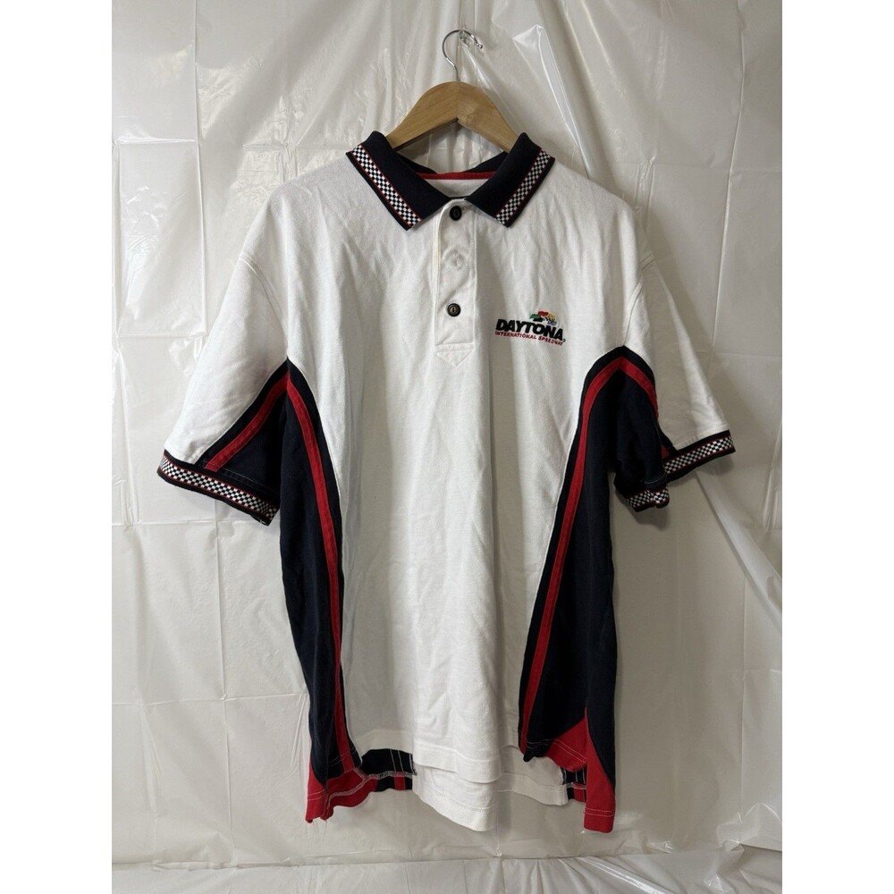 Daytona International Speedway Polo Shirt Mens XL White Racing Embroidered Logo